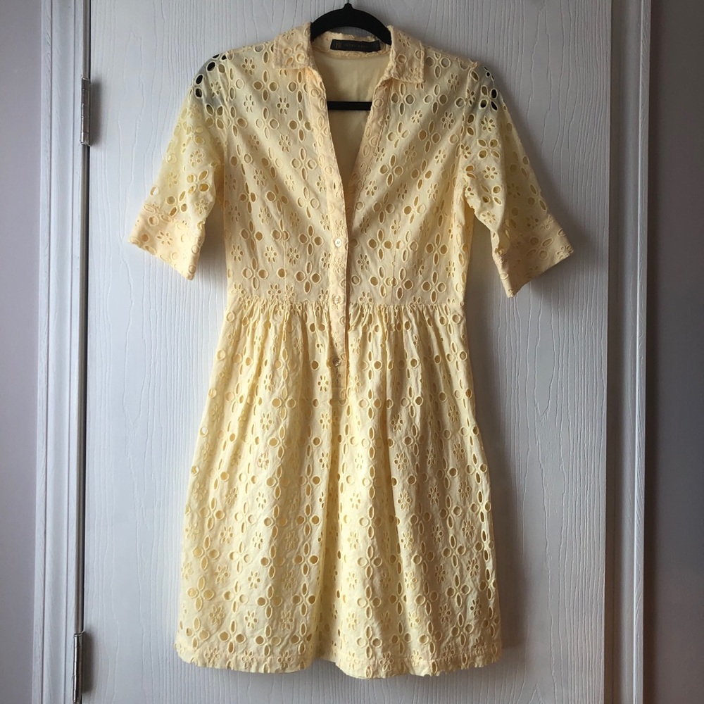 Yellow Eyelet Button Down Dress